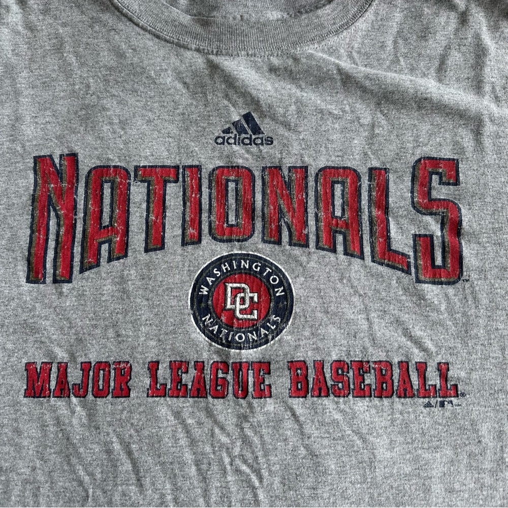 Vintage Washington Nationals Shirt Tee Mens Medium Gray Adidas DC Spell Out MLB - Picture 8 of 12